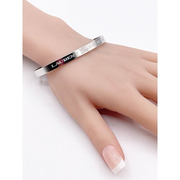 Laurent Cadieux Slim Silver Tone Cuff Bracelet Minimalist Unisex Open Bangle - Picture 9 of 9